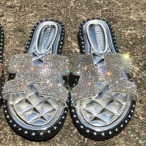 Blinged out silver sandals